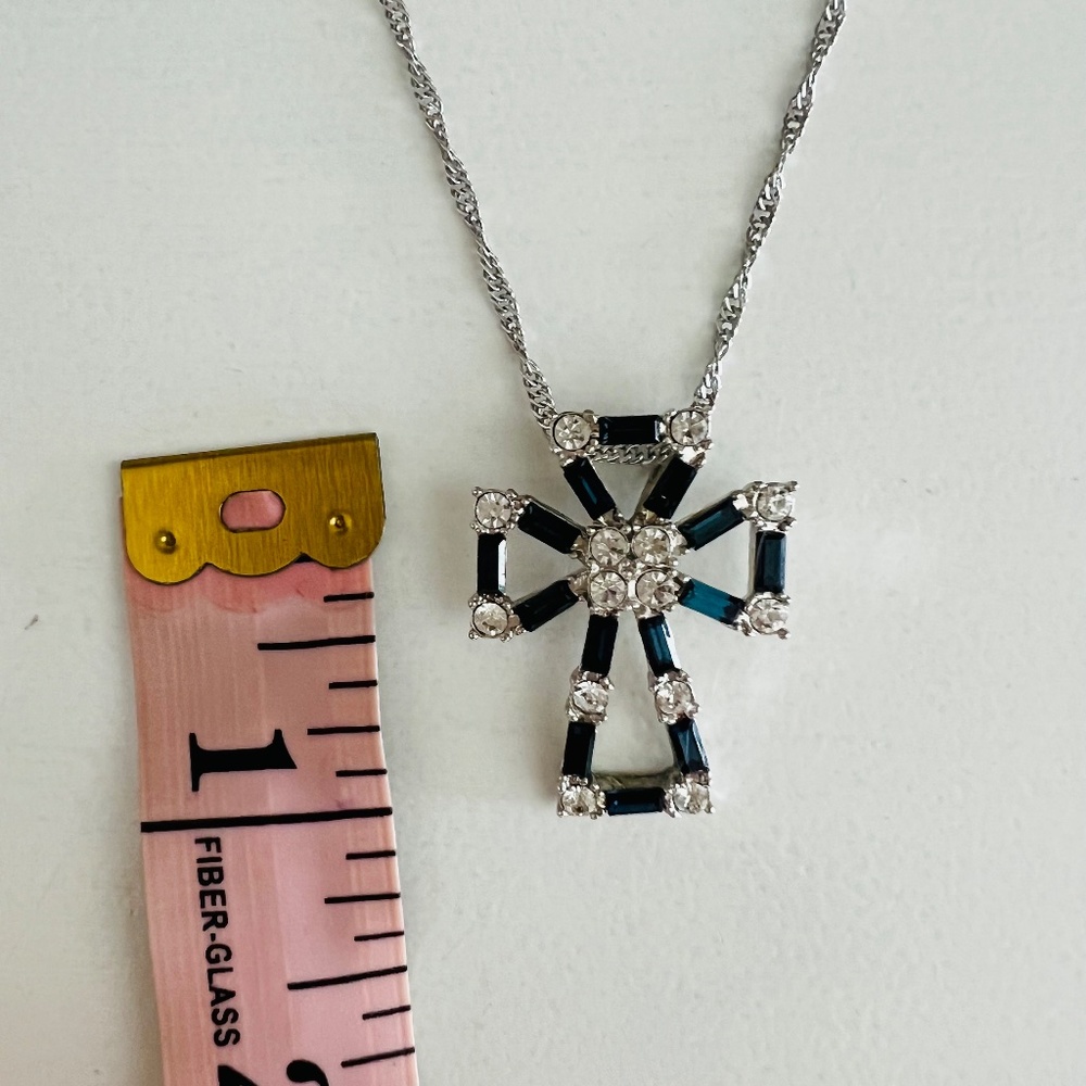 Silver Rhinestone Cross Necklace - Picture 3 of 7